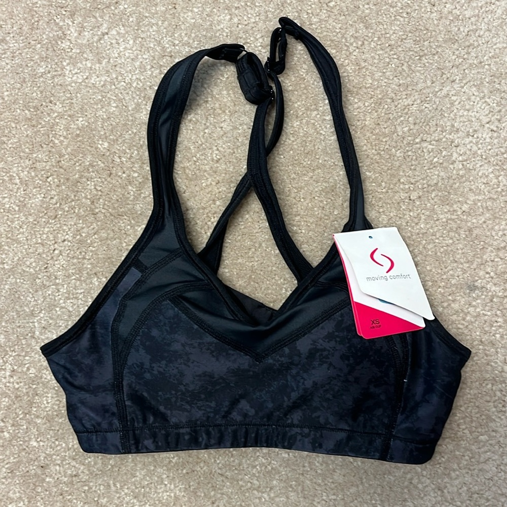 Moving Comfort Sports Bra Urban X-Over SizeXS (30AB-32A) Black Splash